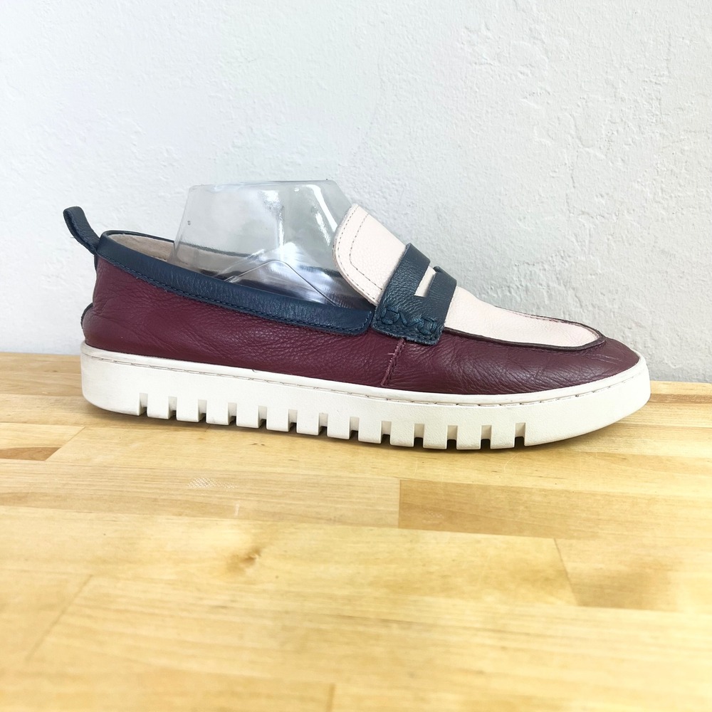 Vionic Uptown Leather Slip On Loafer Sneakers Burgundy Navy Pink Women Size 10.5